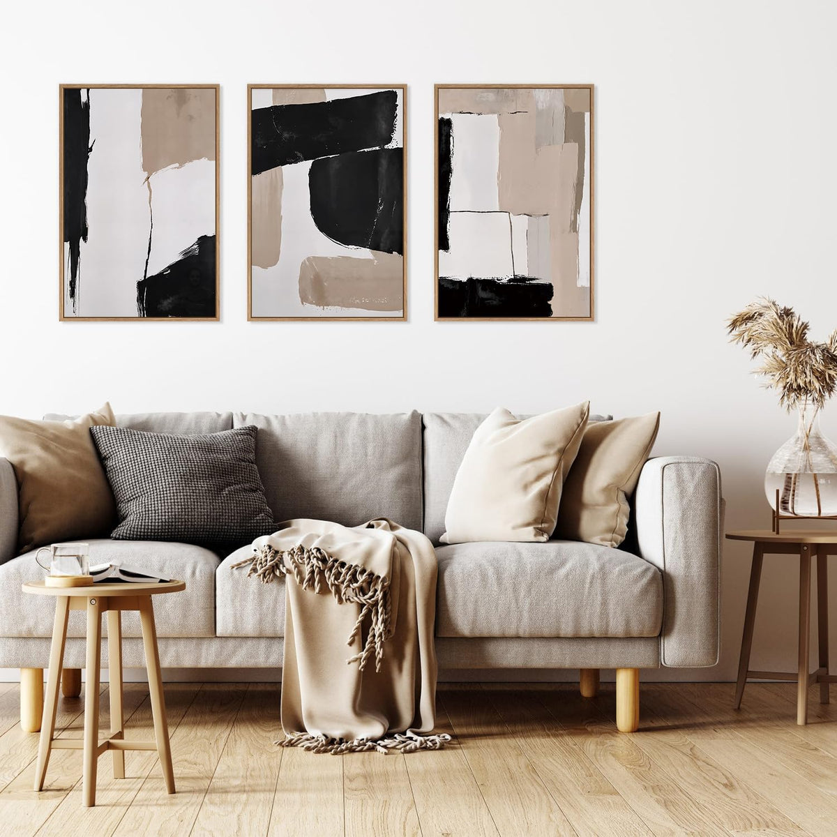 HLNIUC Large Framed Neutral Abstract Canvas Wall Art,Black and White Abstract Wall Decor Set of