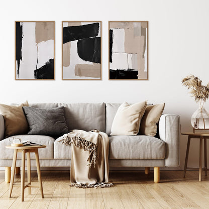 HLNIUC Large Framed Neutral Abstract Canvas Wall Art,Black and White Abstract Wall Decor Set of