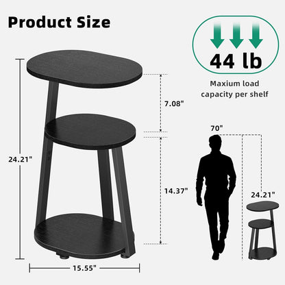 Side Table, Small End Table with Metal Frame, 3-Tier Bedside Tables, Round Side Tables for Living