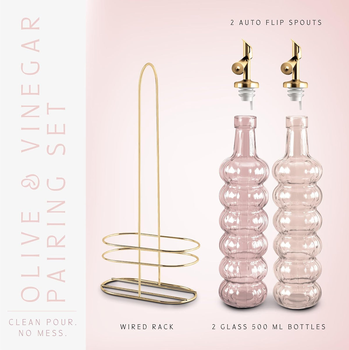 COOK WITH COLOR Glass Olive Oil Bottle Dispenser - 2 Pack- 17oz Oil and Vinegar Cruet - Olive Oil