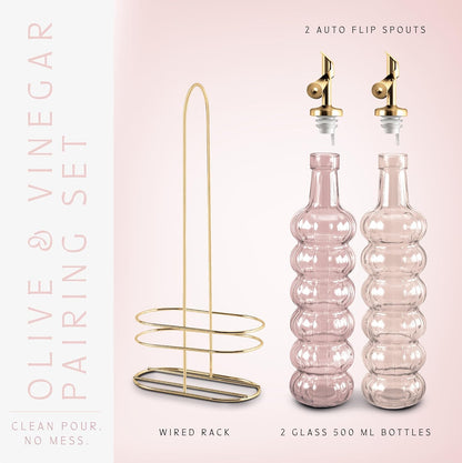 COOK WITH COLOR Glass Olive Oil Bottle Dispenser - 2 Pack- 17oz Oil and Vinegar Cruet - Olive Oil