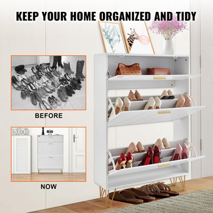 VEVOR Shoe Cabinet with 2 Flip Drawers, Modern Shoes Storage Cabinet with Storage Drawer and
