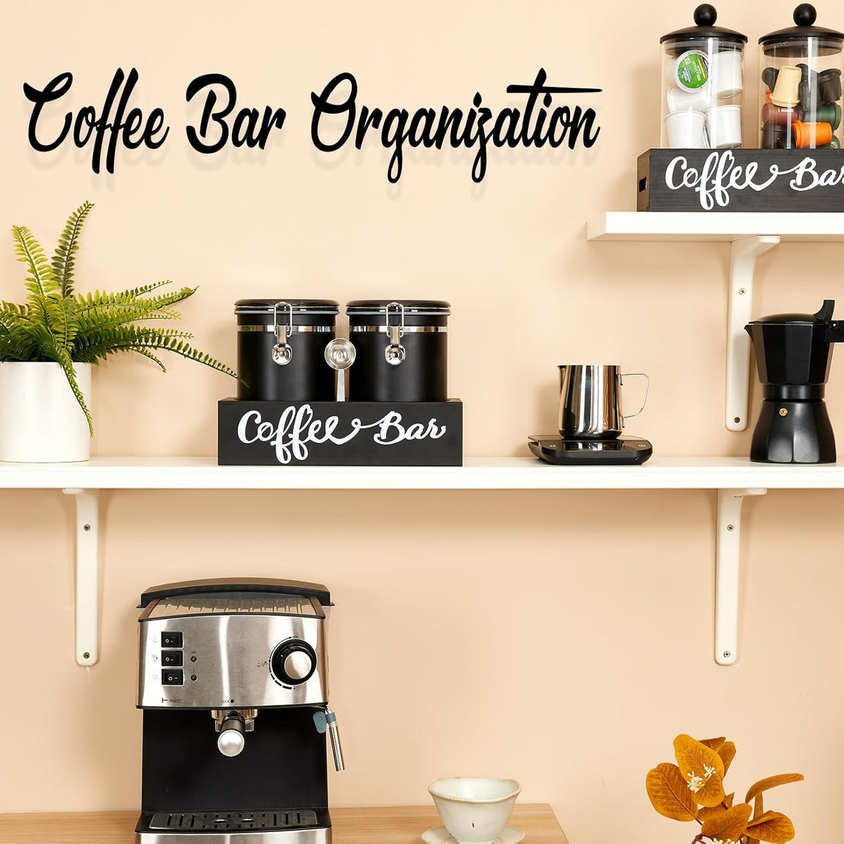 Yangbaga 2 x 63OZ Stainless Steel Coffee Canisters with Handle Shelf, Airtight Locking Clamp &