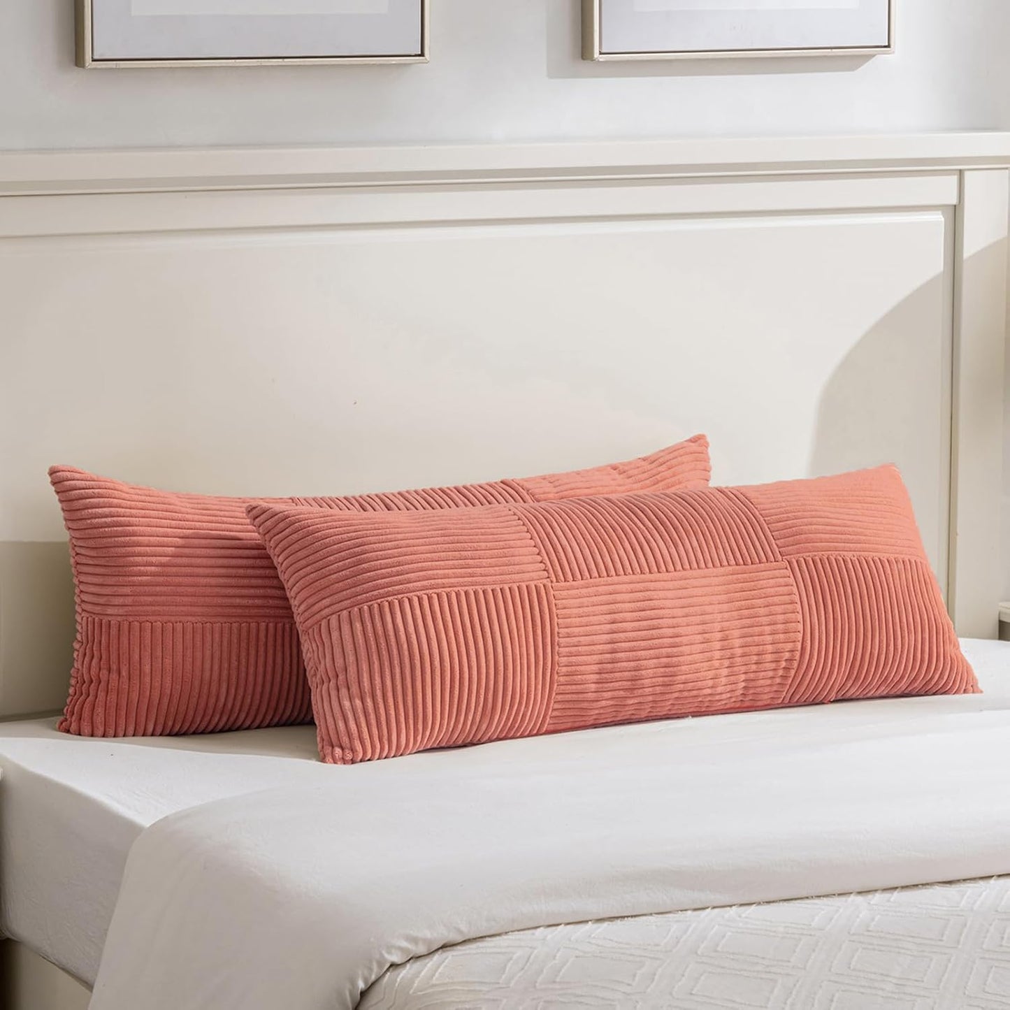 Fancy Homi Set of 2 Coral Boho Long Lumbar Body Decorative Throw Pillow Cover 14x36 Inch for Bed