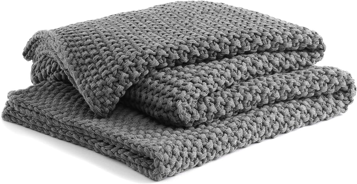 YnM Chunky Cotton Knit Throw Blanket, Cable Knit Throws for Bed Couch Sofa, Comfy & Relaxing