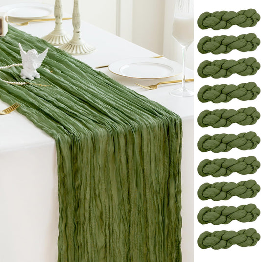 Sioloc 10 Pack Moss Green Cheesecloth Table Runner Fall Autumn Decor for Home 10ft Table Cloth for