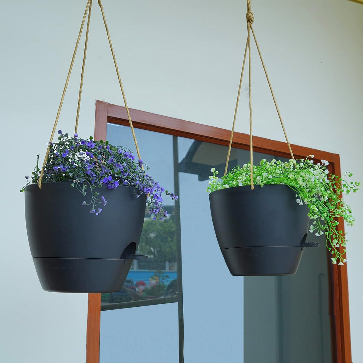 10 Inch Self Watering Hanging Pots, 2 Pack Hanging Planters with 40oZ Deep Reservior for Indoor