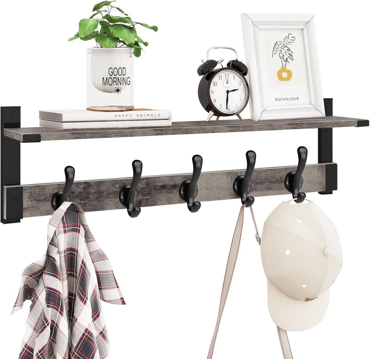 Homode Coat Rack Wall Mount with Shelf, 29 Inch Wood Wall Shelf with Hooks, Entryway Coat Hanger