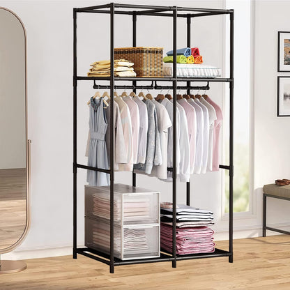 SORCEDAS Portable Wardrobe Closet Storage Organizer Metal Hanging Rack Non-Woven Fabric 34 Inch