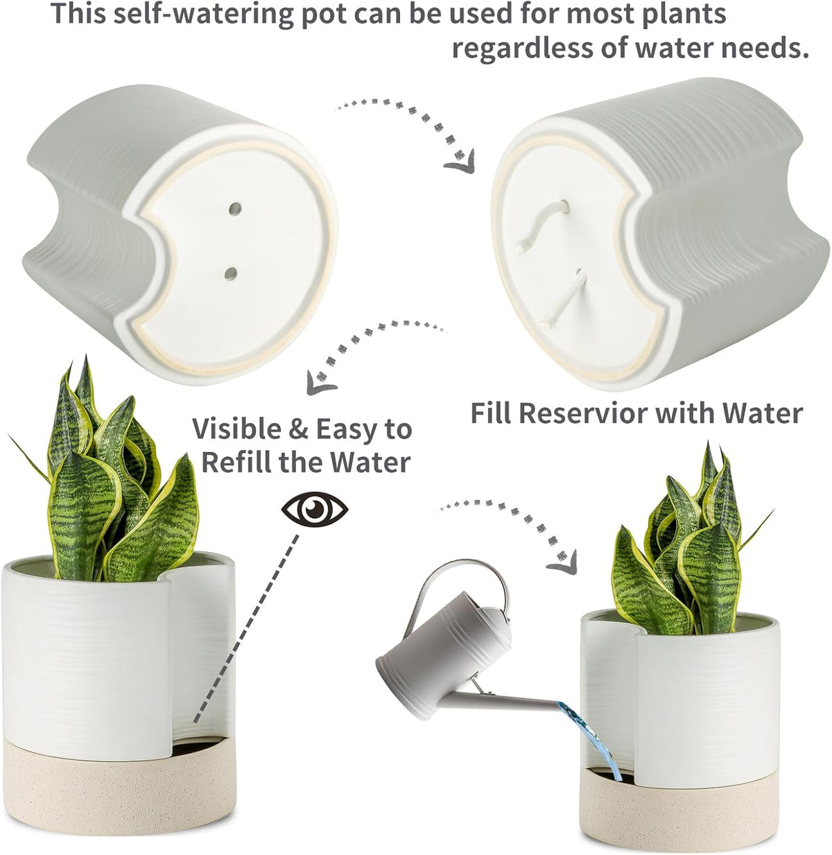 Nihow Self Watering Plant Pot: 8 Inch Ceramic Planter with Drainage Hole & Water Storage Plus for