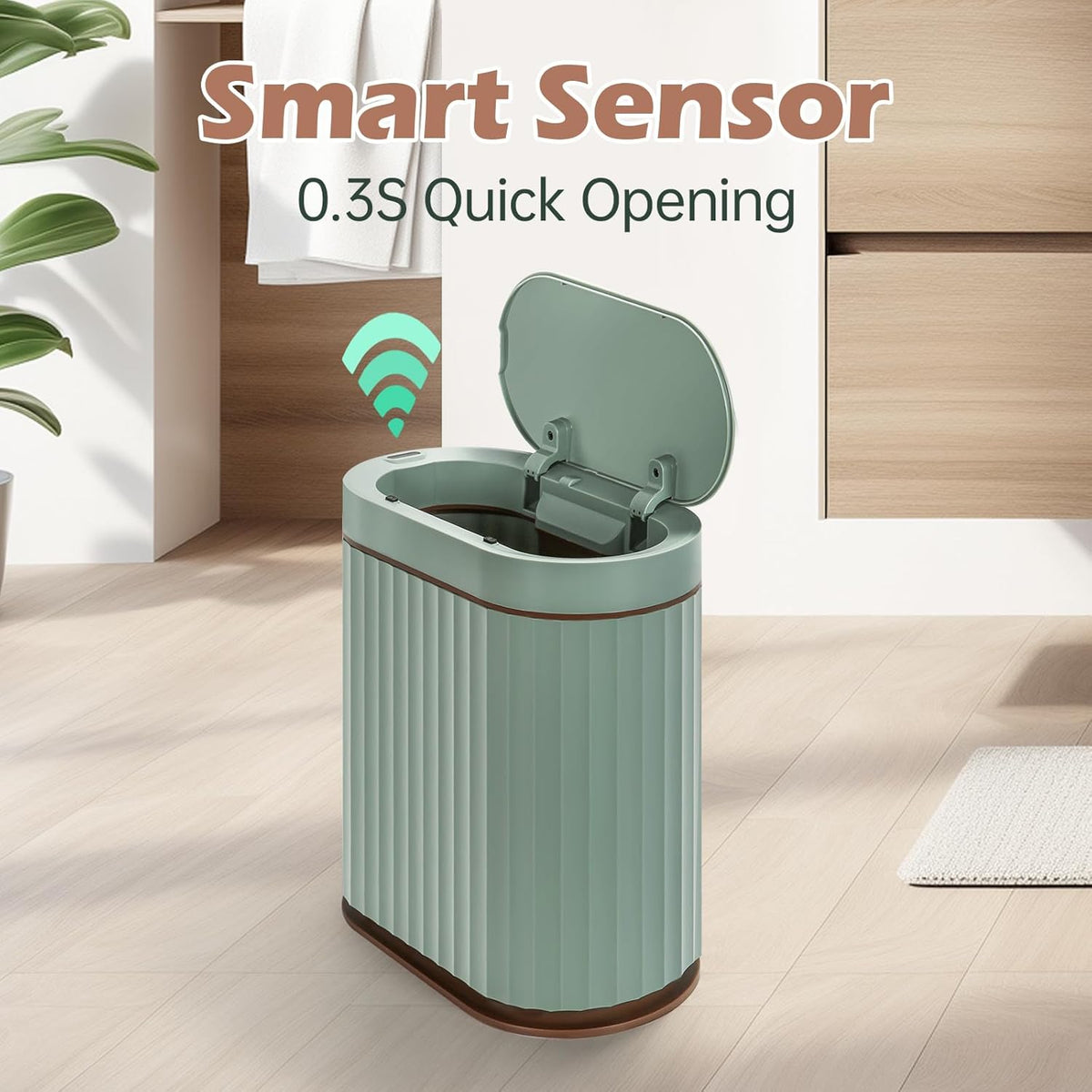 ELPHECO Bathroom Trash Can with Automatic Lid 2 Gallon Sensor Trash Bin, Smart Garbage Can IPX5