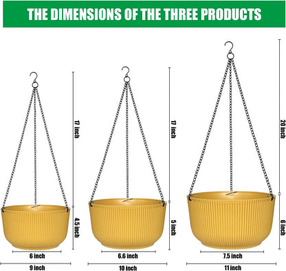Hanging Planters 9/10/11 Inch for Indoor Plants, 3 Pack Plant Hanger Outdoor with Drainage Holes
