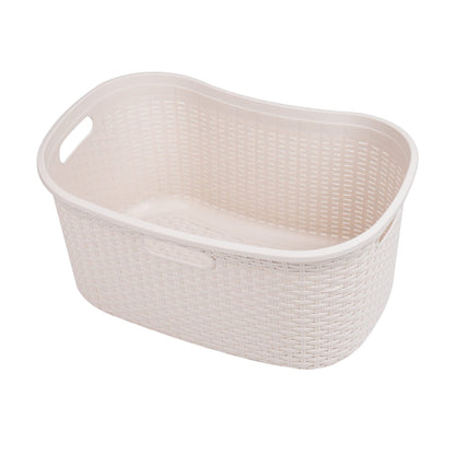 Mind Reader 40L Laundry Basket, Clothes Hamper, Premium Wicker Design, Plastic, Set of 2, Ivory