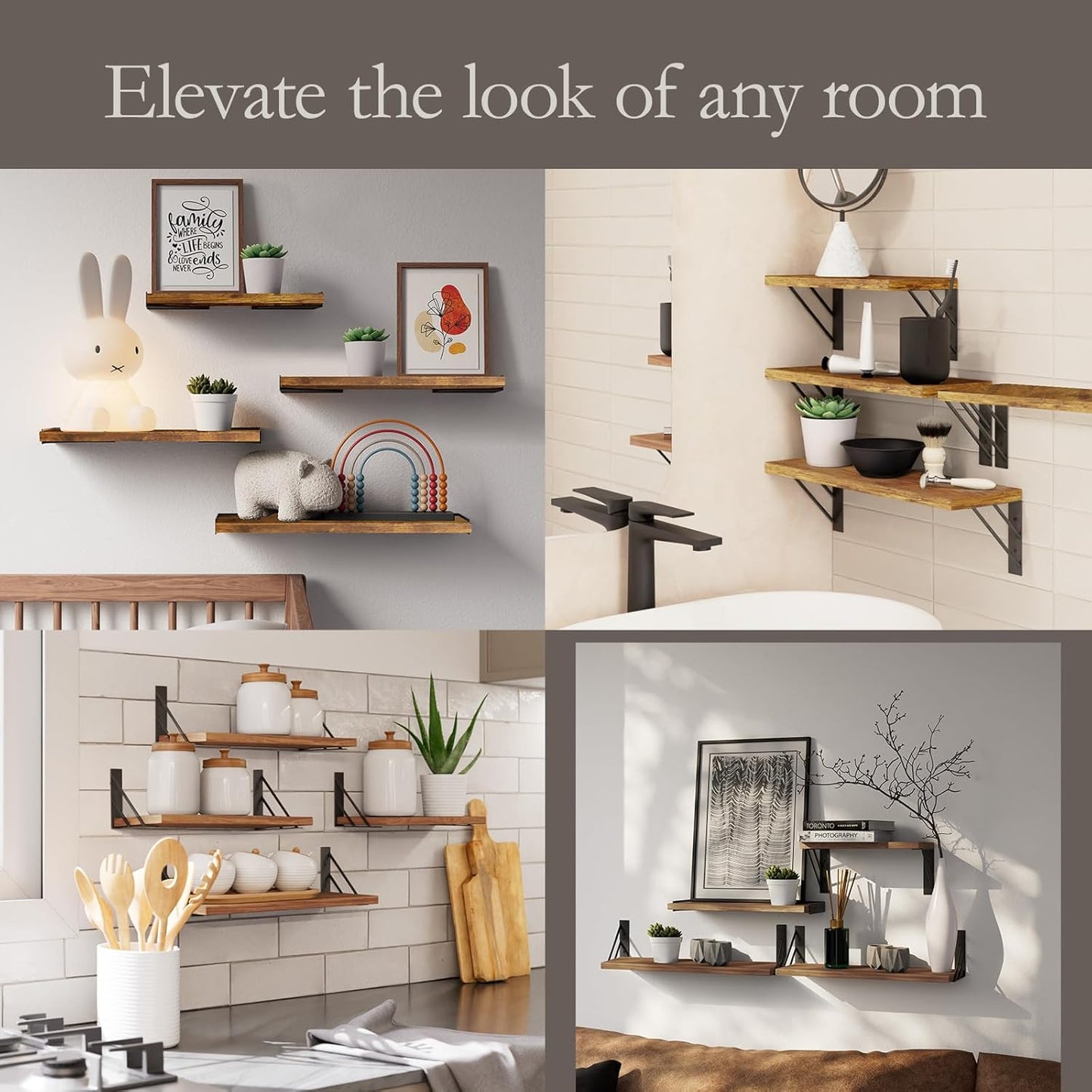 BAYKA Wall Shelves for Bedroom Decor, Floating Wall Shelves for Living Room Kitchen Storage, Wall