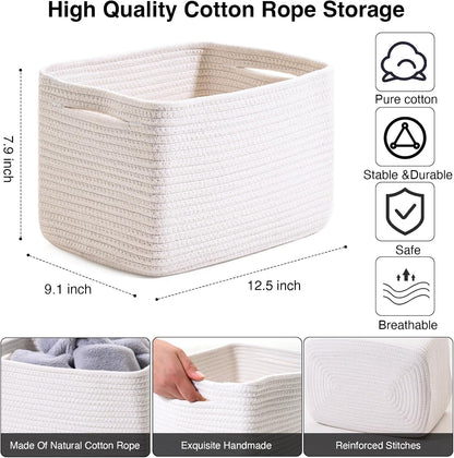 Storage Baskets for Organizing, Woven Basket for Storage, Storage Baskets Bin for Shelves, Cotton
