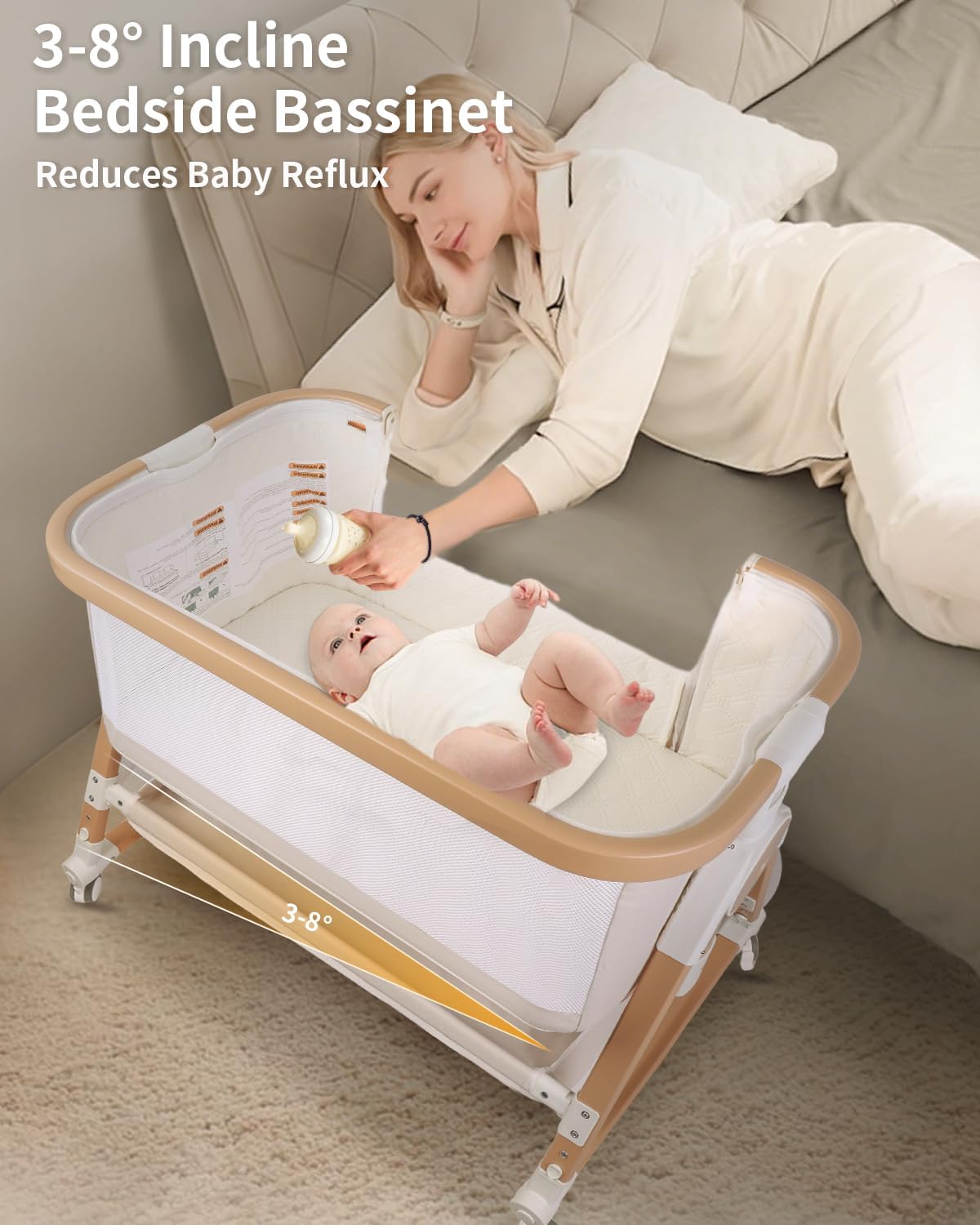 4 in 1 Baby Bassinet, Bassinets Bedside Sleeper with Wheels and Storage Basket, Adjustable 7