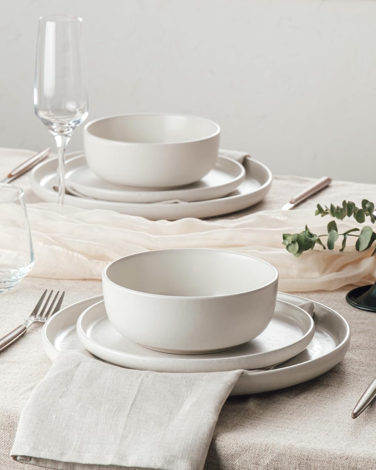 Famiware Milkyway Plates and Bowls Sets, 12 Pieces Dinnerware Sets, Reactive Glaze Dish Set