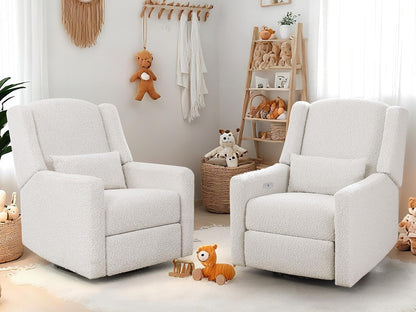 Power Recliner Chair Swivel Glider, Large Rocker Recliner w/USB Charging Port, Boucle Upholstered