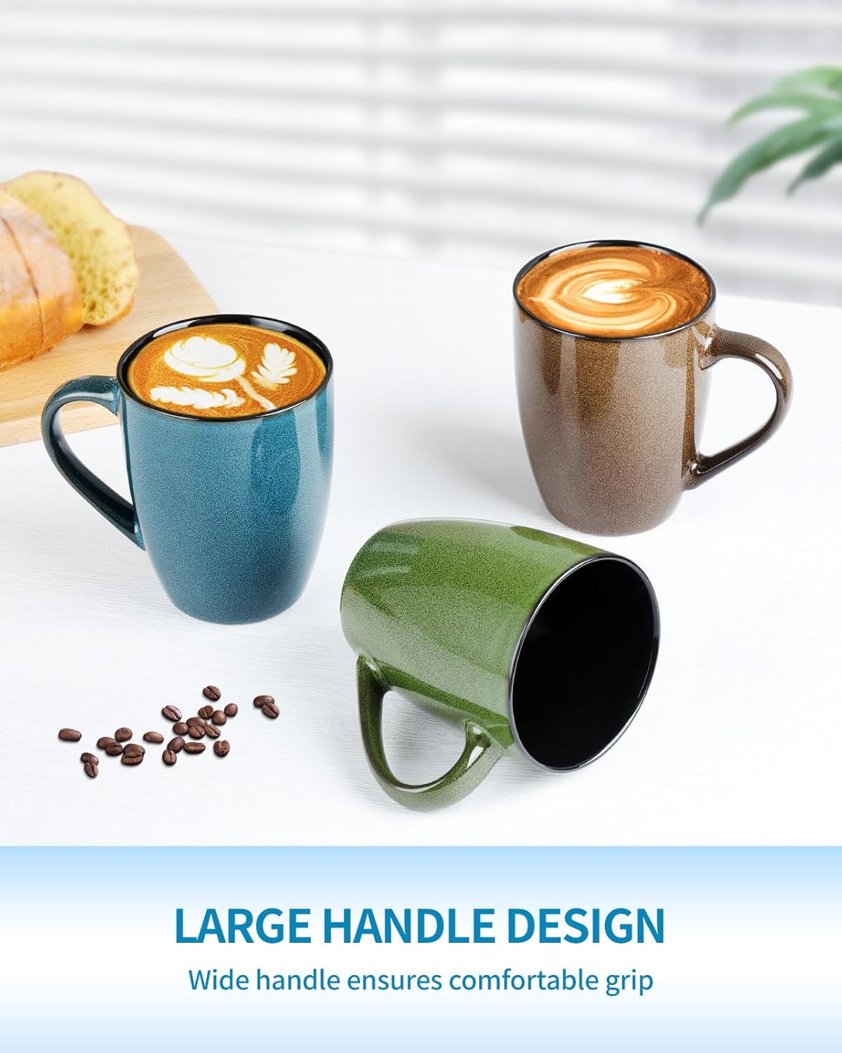 Ceramic Coffee Mugs 12oz, Set of 6 - Large With Handle for Men, Women, Dad, Mom - Modern Cups for