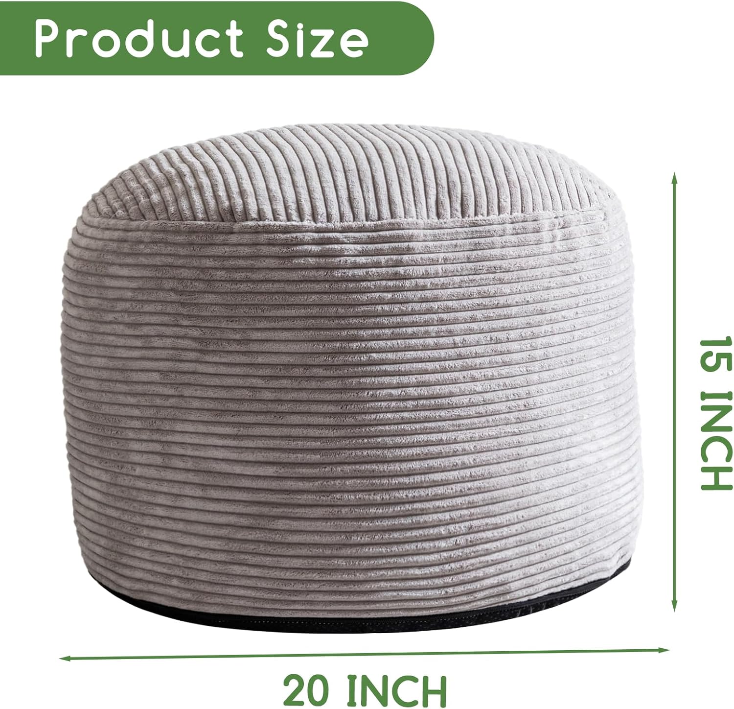 HIGOGOGO Round Stuffed Pouf Ottoman, Corduroy Poufs with Foam Chunk Filling, Furry and Fluffy Pouf
