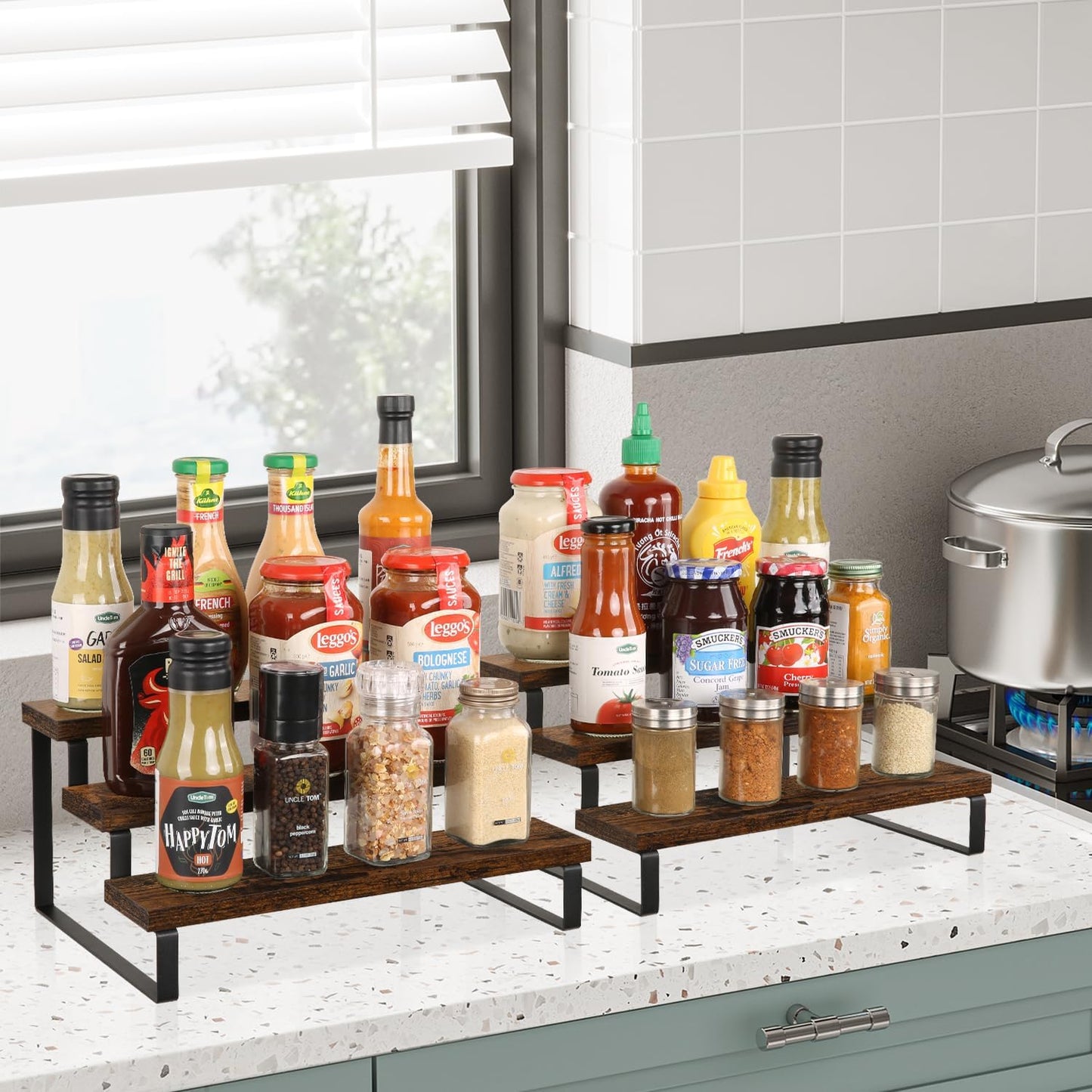 YINMIT Wooden Display Riser Stand, Tiered Perfume and Cologne Organizer Stand, 3 Tier Spice Rack