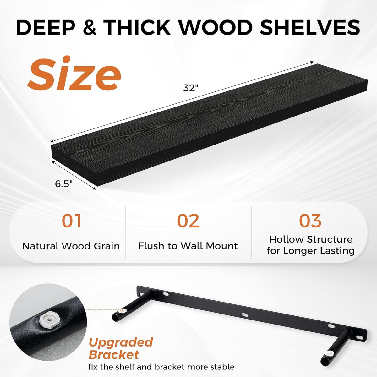 Fun Memories 32Inch Floating Shelves for Wall 2 Pack Wood Shelves for Kitchen, Bathroom, Bedroom