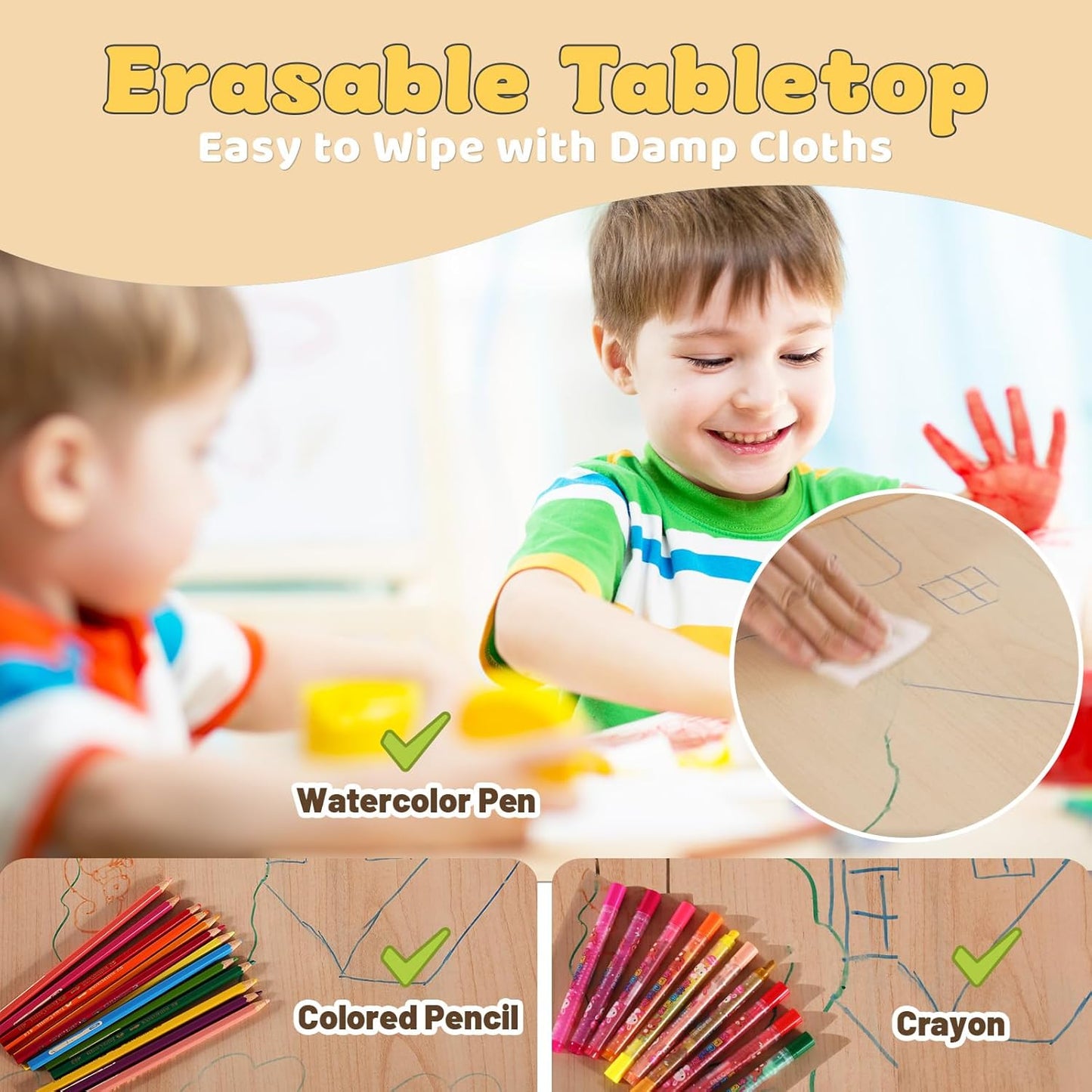 FUNLIO Kids Table and 4 Chairs Set for Ages 3-8, Height Adjustable Toddler Table and Chair Set