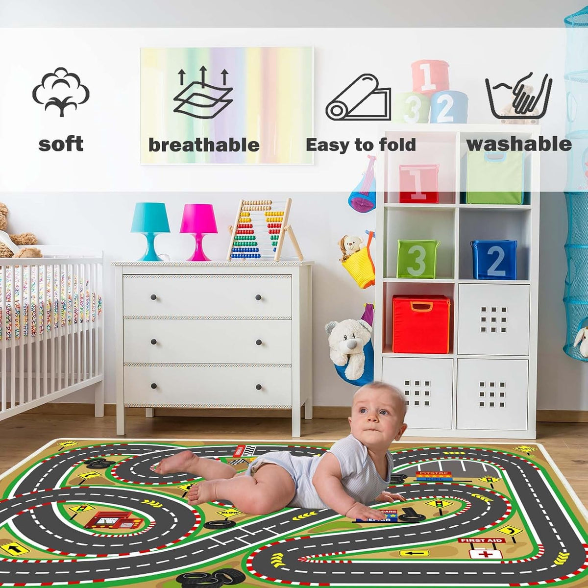 Kids Rug Play mat Playroom Rugs Car Rugs for Kids Toy Cars Race Track for Classroom Rug