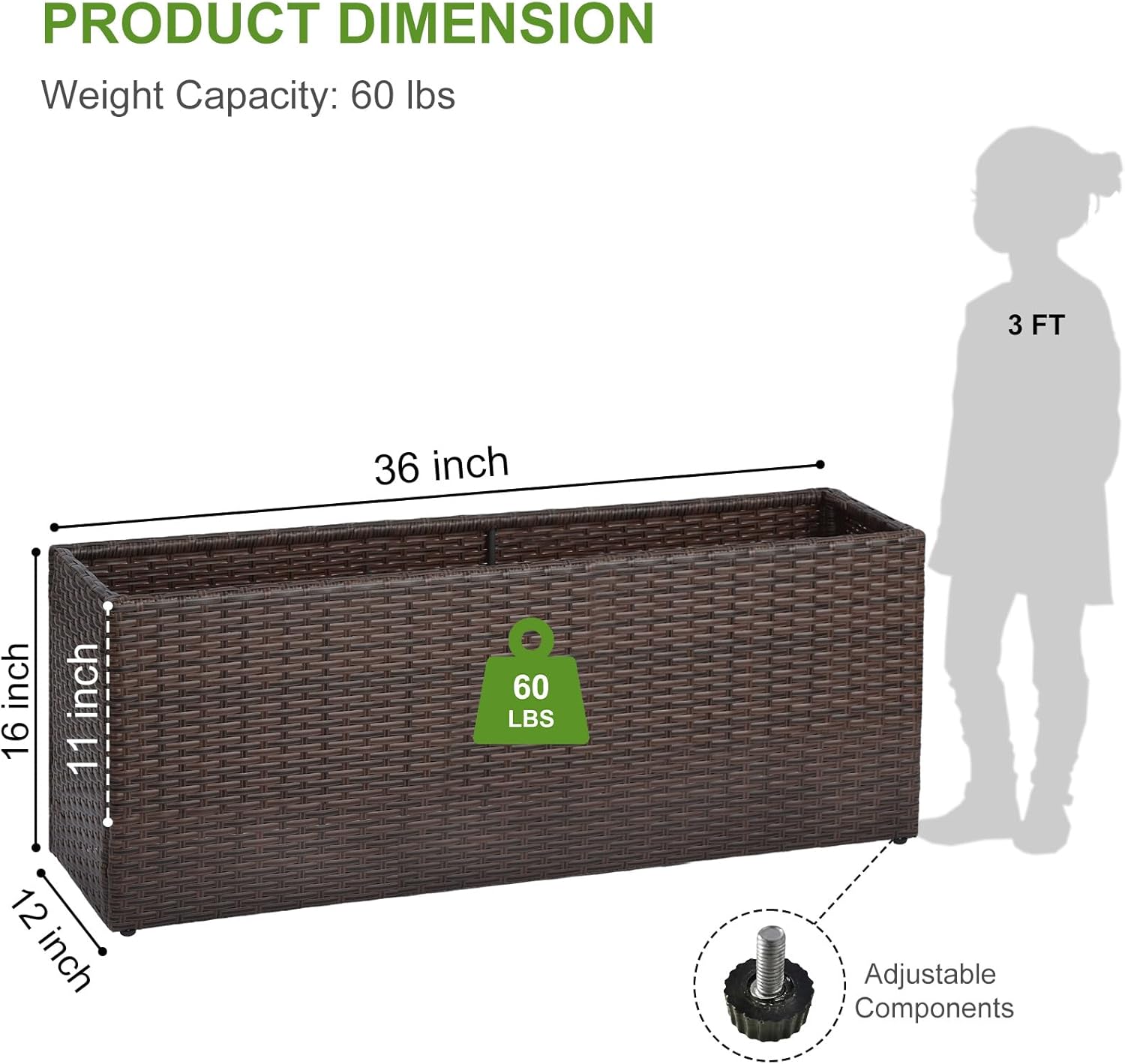 LEWIS&WAYNE Large Rectangular Block Planter Box Handmade Wicker Tall Planters for Outdoor Plants