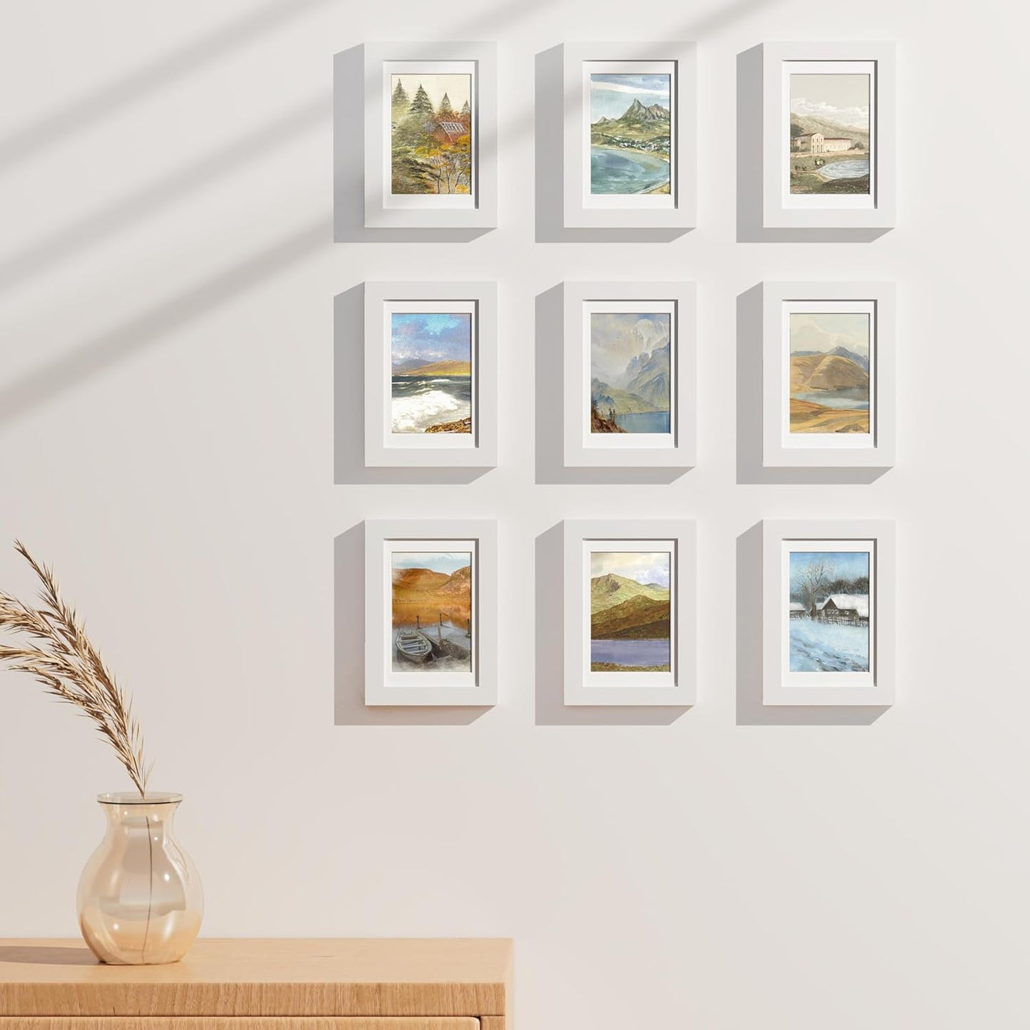 Vittanly 4x6 Picture Frames Set of 9, Shatter Resistant Plexiglass, Display 3.5x5 Pictures with Mat