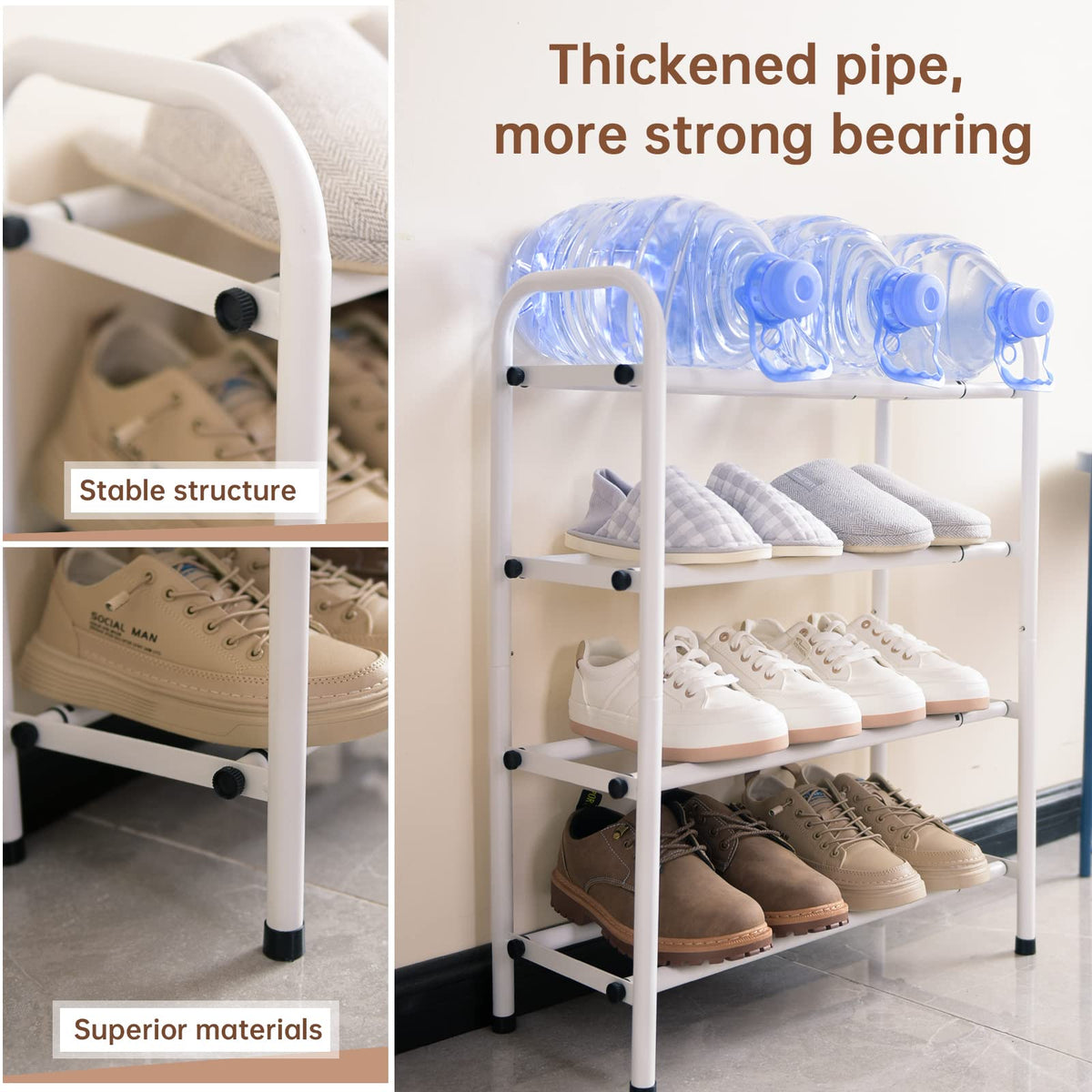 Gonfoam Expandable 4-Tier Shoe Rack for Closet and Entryway, White