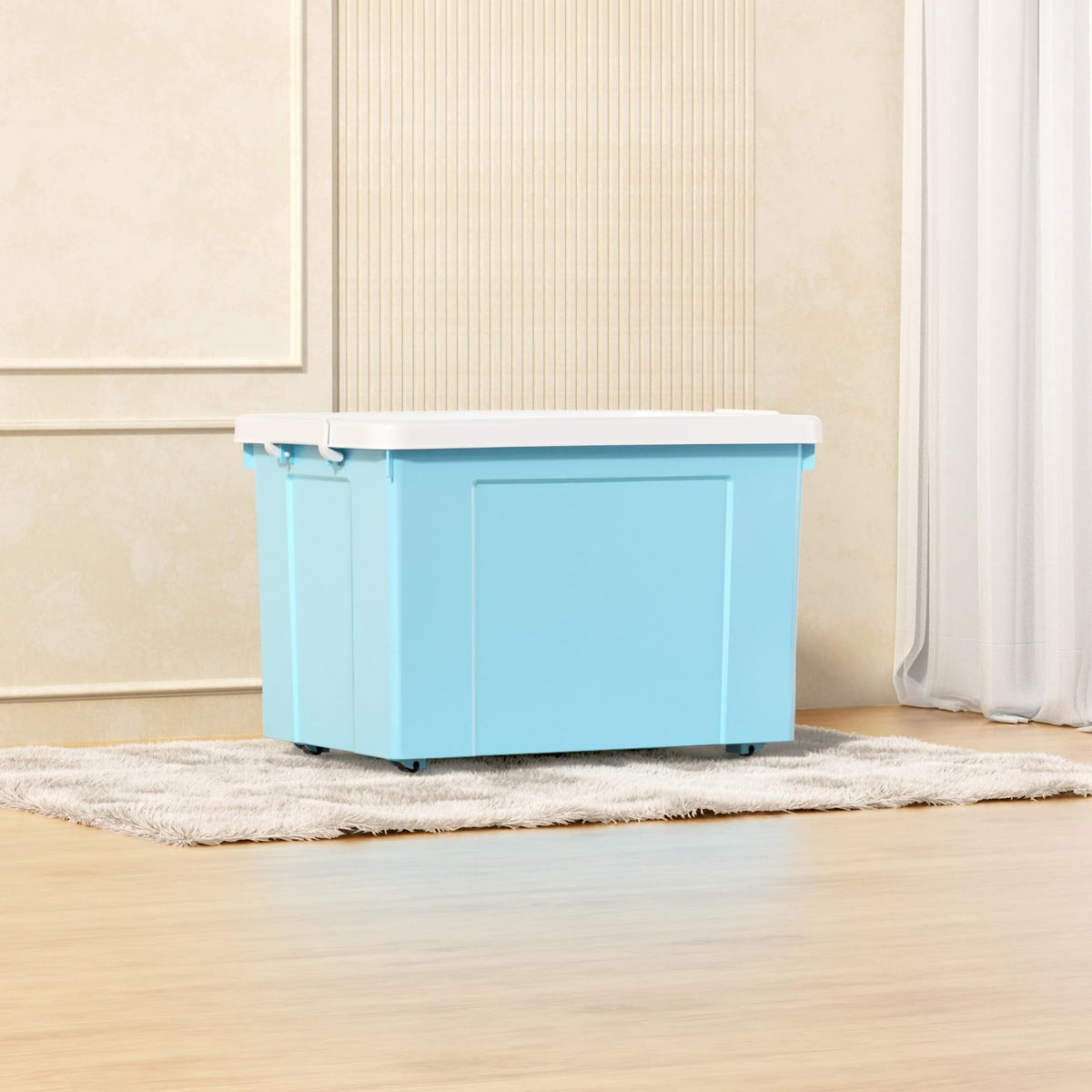 Cetomo Lidded Storage Bin with Handle, Tote Organizing Container with Wheels, Lid and Secure