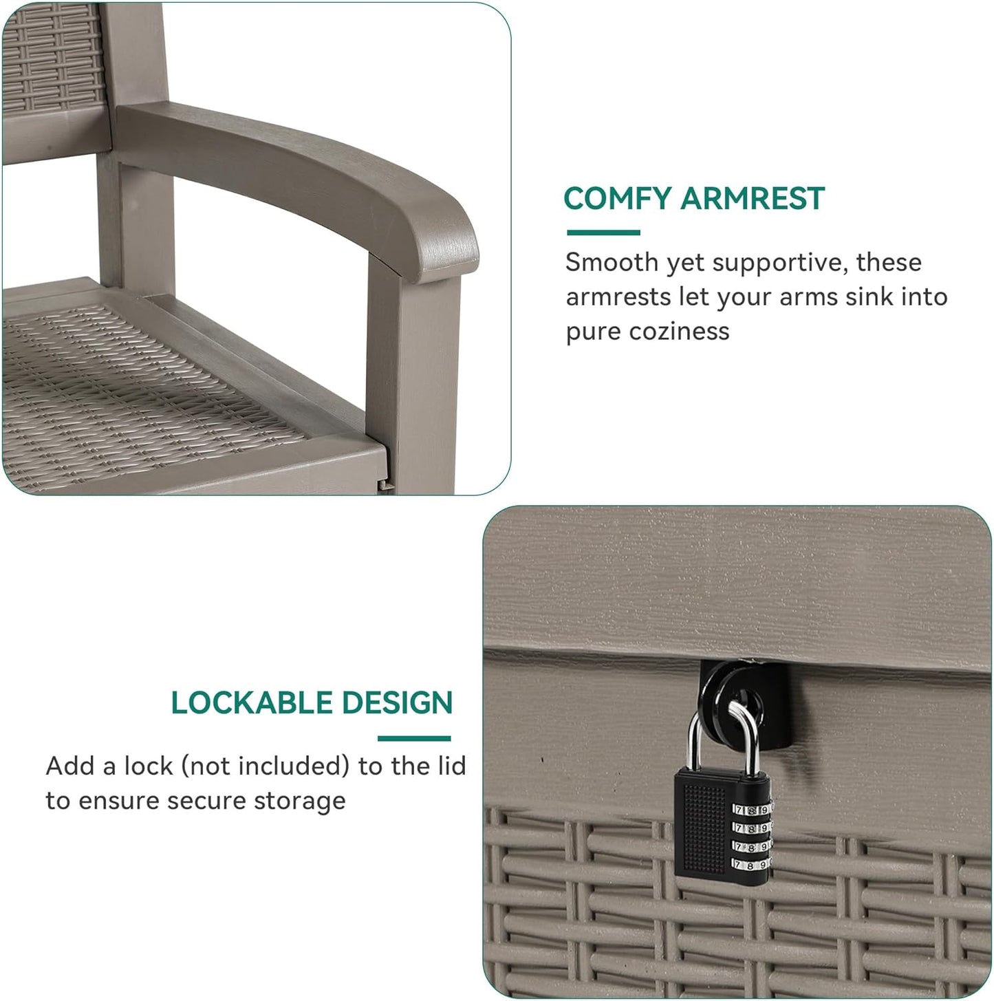 YITAHOME 70 Gallon Deck Bench with Storage, Outdoor Storage Box Bench with Armrests for Patio