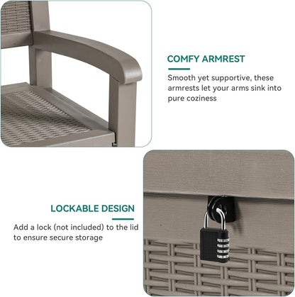 YITAHOME 70 Gallon Deck Bench with Storage, Outdoor Storage Box Bench with Armrests for Patio