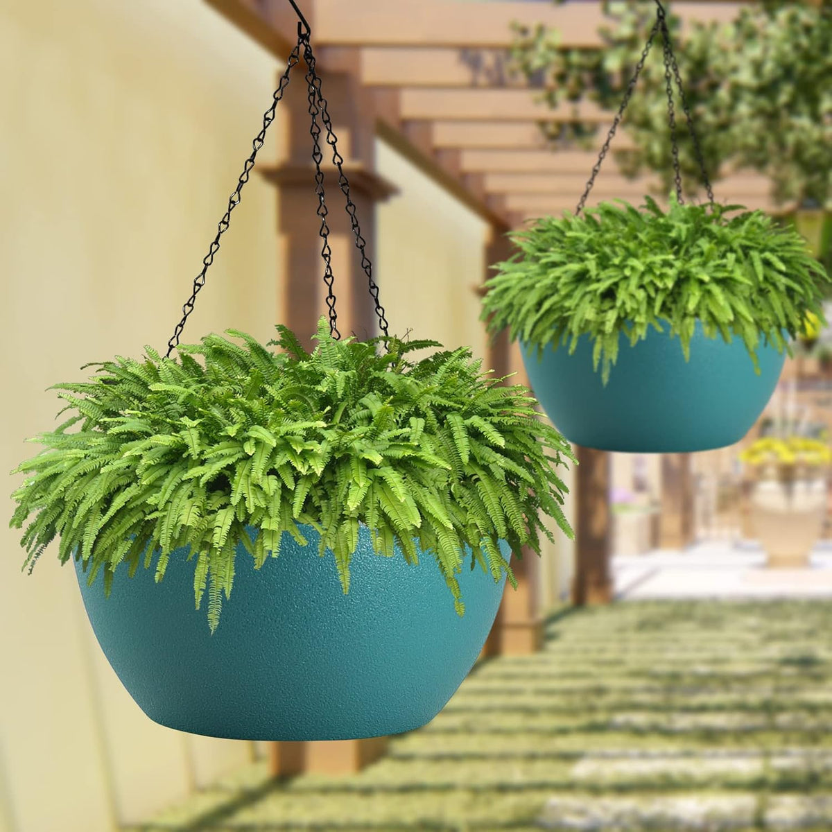 WOUSIWER 13 inch 2 Pack Large Hanging Planters for Indoor Outdoor Plants with Drainage Holes and