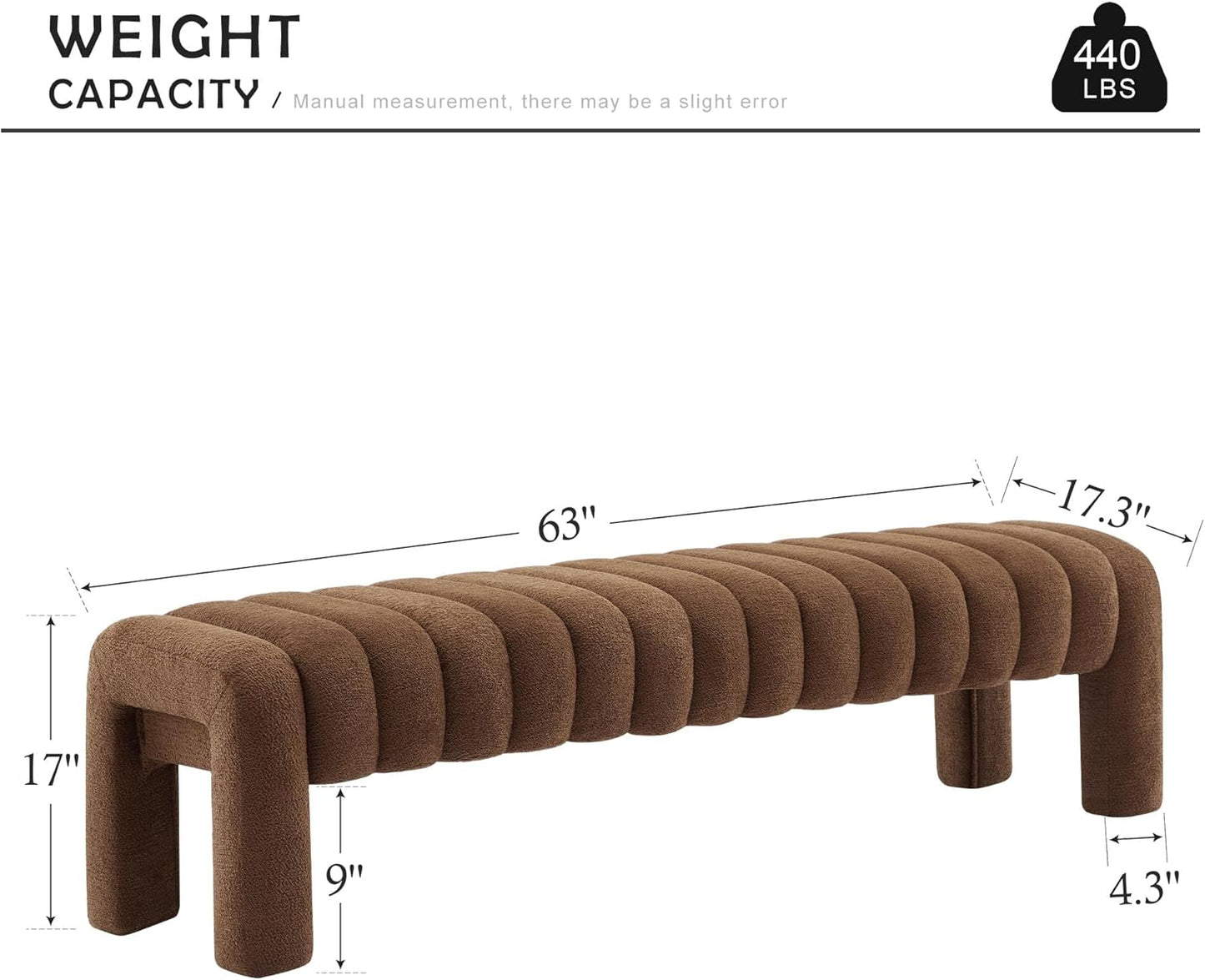 63" Bedroom Bench, Upholstered Entryway Bench, Modern End of Bed Ottoman with Solid Wood Legs and