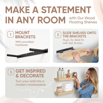 Homeforia Wood Floating Shelf 12 inch, High End Solid Natural Wood 12inch Floating Shelves for Wall
