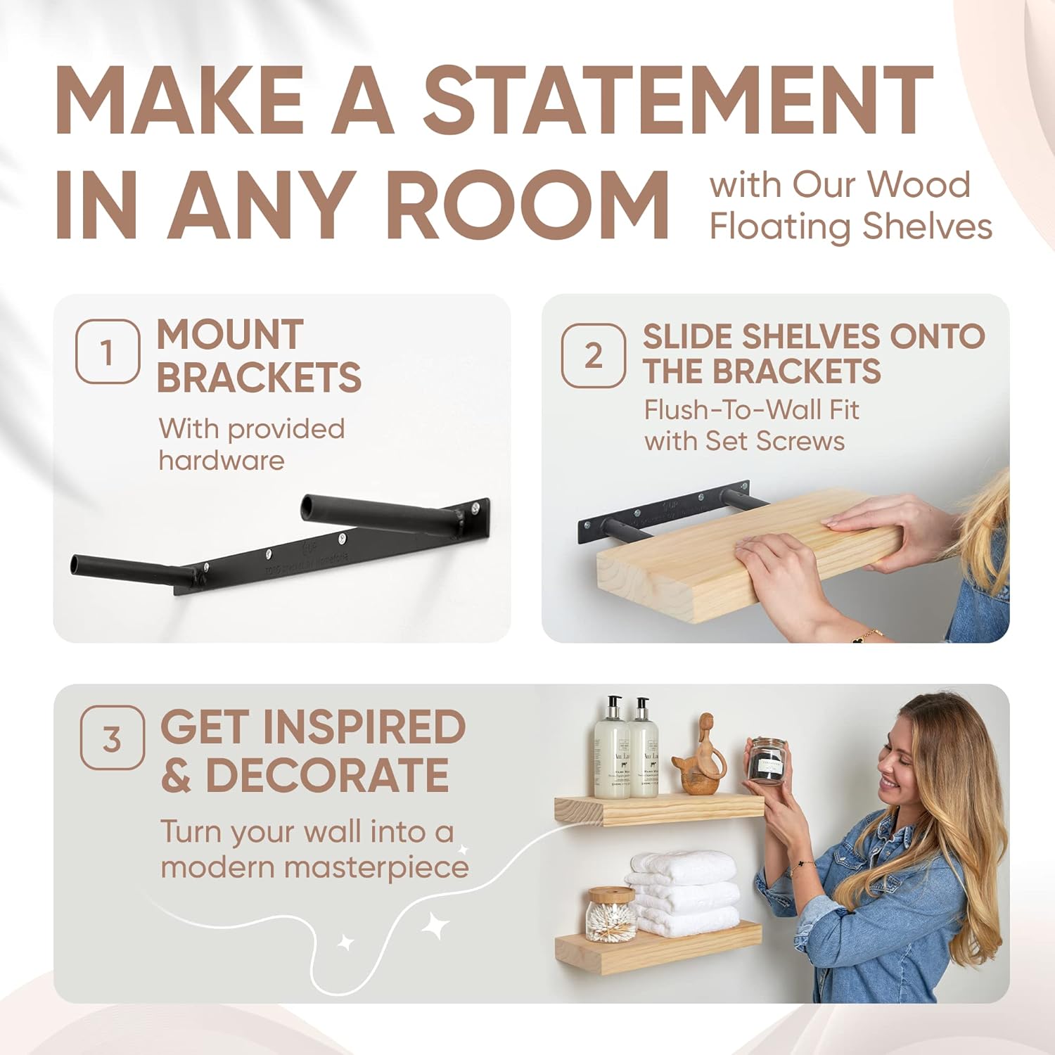 Homeforia 16 inch Natural Floating Shelf, High End Solid Real Wood 16inch Small Floating Shelves