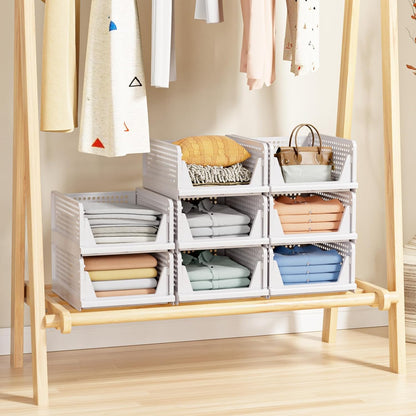 5 Pack Stackable Closet Storage Basket - Stackable Storage Bins, Multifunctional & Foldable Closet