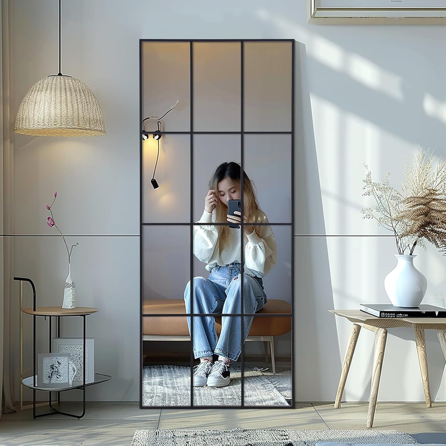 Windowpane Mirror Full Length 65"x24" Art Pane Wall Mirror Farmhouse Decorative Leaning Hanging