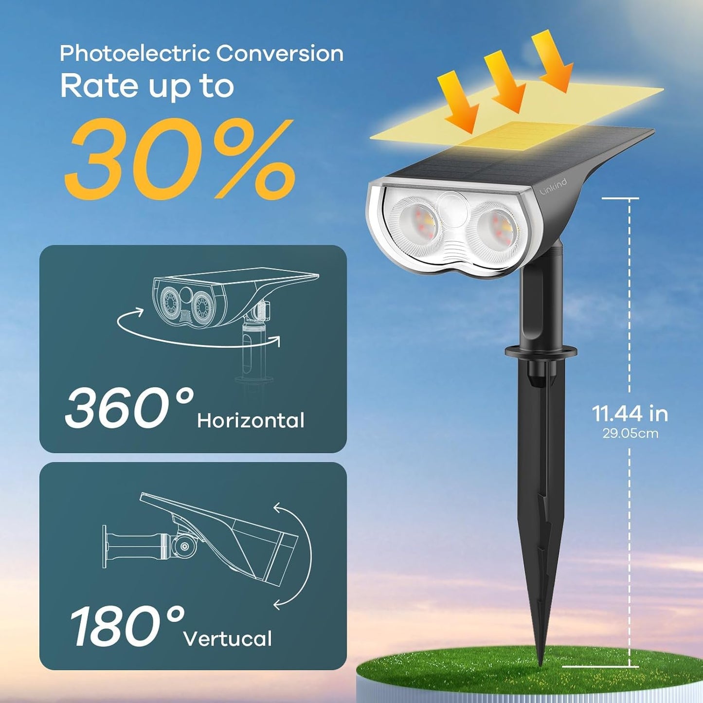 Linkind Solar Lights Outdoor Waterproof IP67, StarRay Dusk-to-Dawn Outdoor Solar Lights, 3 Lighting