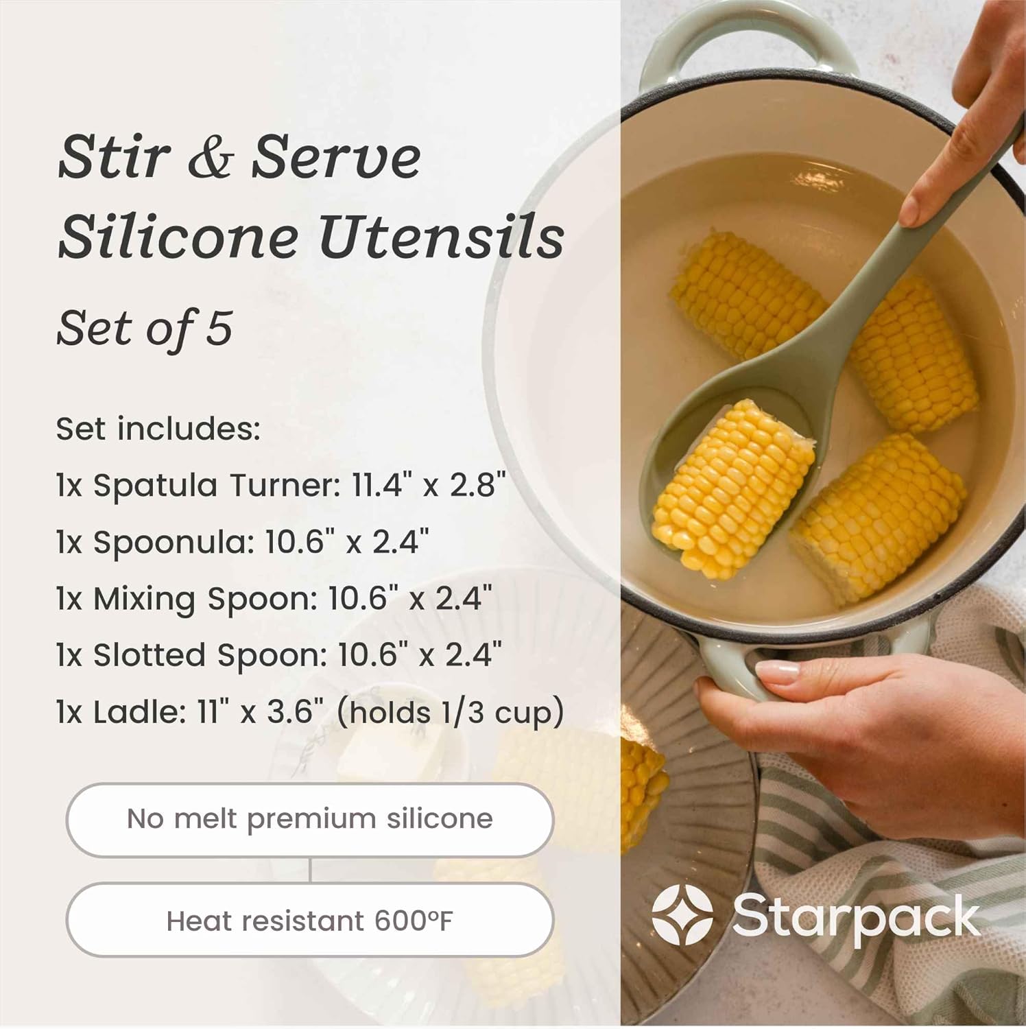 Starpack 'Stir & Serve' Silicone Cooking Utensils Set (5 Pcs) - Kitchen Utensils Set Heat Resistant