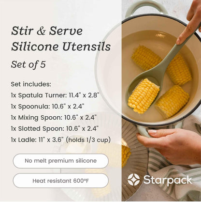 Starpack 'Stir & Serve' Silicone Cooking Utensils Set (5 Pcs) - Kitchen Utensils Set Heat Resistant