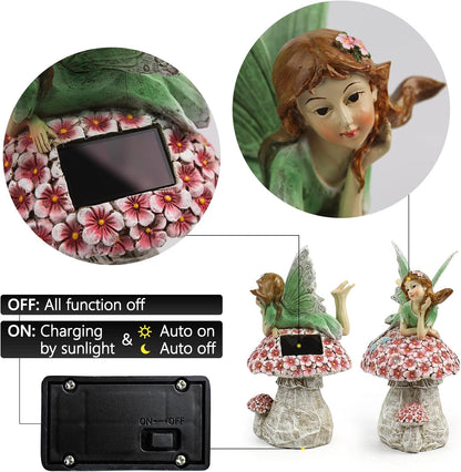 Garden Fairy Decor for Outside, Fairy Garden,Flower Fairy Outdoor Statue,Solar Powered Resin