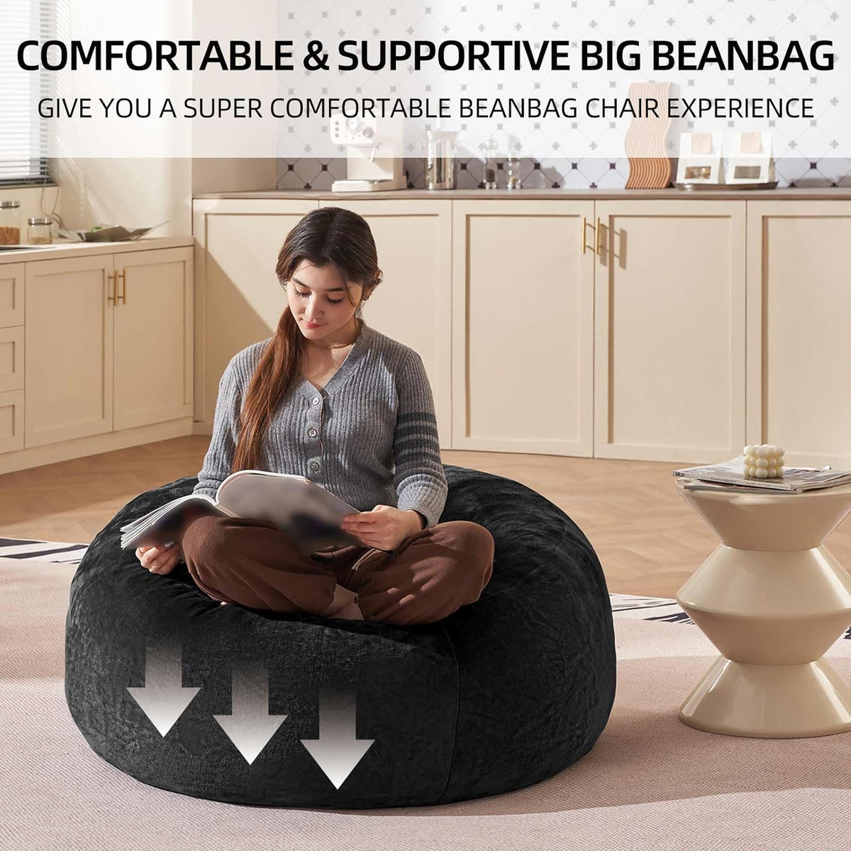 Bean Bag Chair 3Ft, Memory Foam Filled, Large Beanbag Chairs for Adults and Teens, Soft Sofa with
