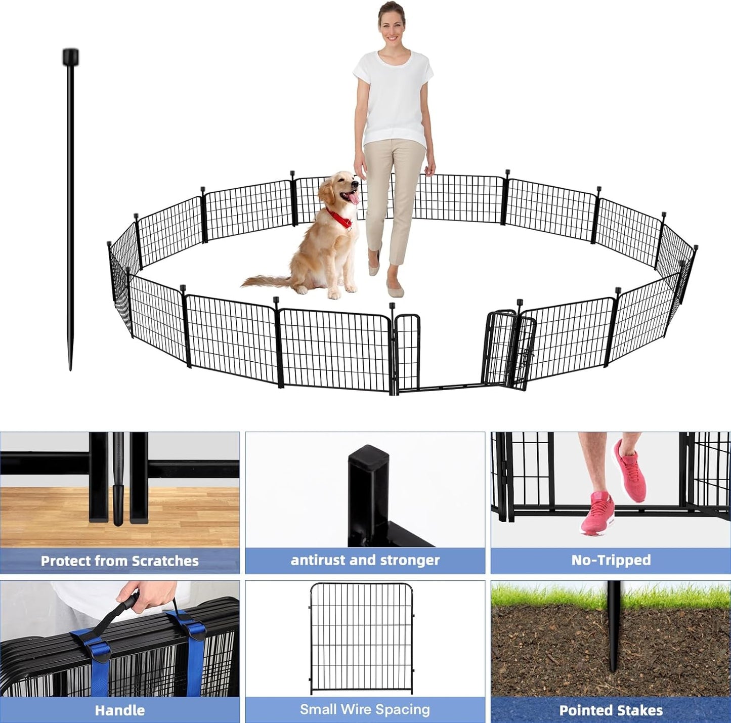 ADAVIN 32 in(H) Garden Fences and Borders,1 Gate+11 Panels Dog Fence Outdoor for Yard, Temporary