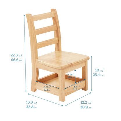 ECR4Kids Three Rung Ladderback Chair with Storage, 10in Seat Height , Classroom Seating, Honey
