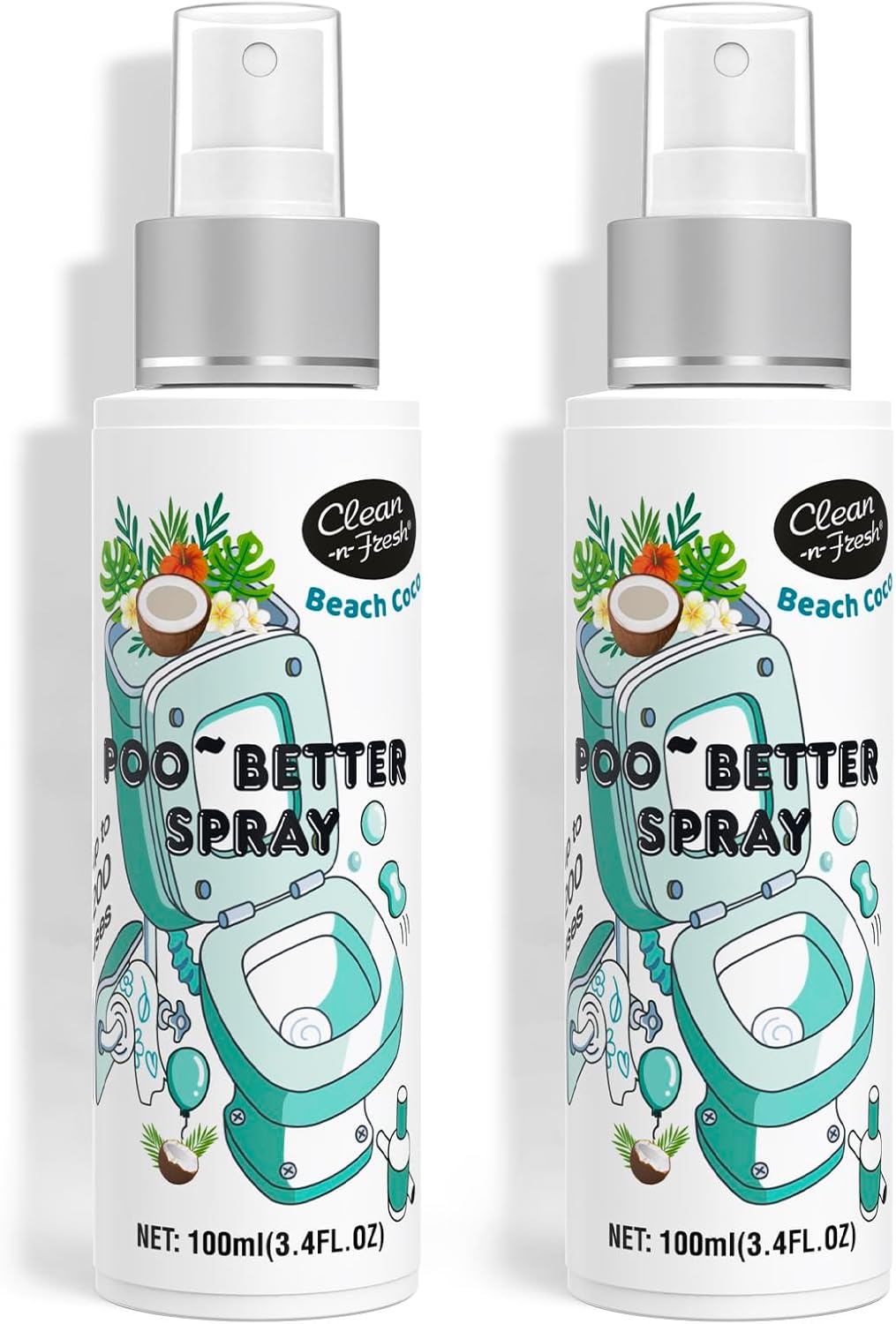 Clean-n-Fresh Toilet Spray 6.8 Fl.Oz, Poop Spray Beach Coco, Bathroom Air Fresheners Spray, Long