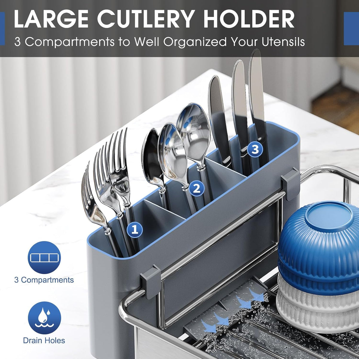 Stainless Steel Dish Drying Rack - Large Capcity 304 Grade Dish Drainer for Kitchen Counter with