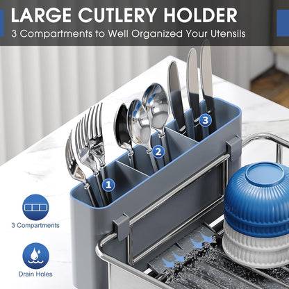 Stainless Steel Dish Drying Rack - Large Capcity 304 Grade Dish Drainer for Kitchen Counter with